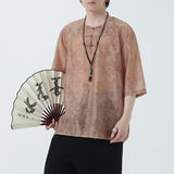 2024夏季风男装棉麻亚麻唐装汉服短袖T恤大码C229-T216-P60，男装T恤，电商C229-1