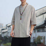 2024夏季风男装棉麻亚麻唐装中式短袖五分袖T恤C229/T171/P50，男装T恤，电商C229-1