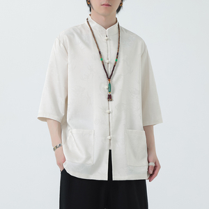 2024夏风男装冰丝唐装汉服短袖五分袖衬衫衬衣C229-Y1029-P70图片