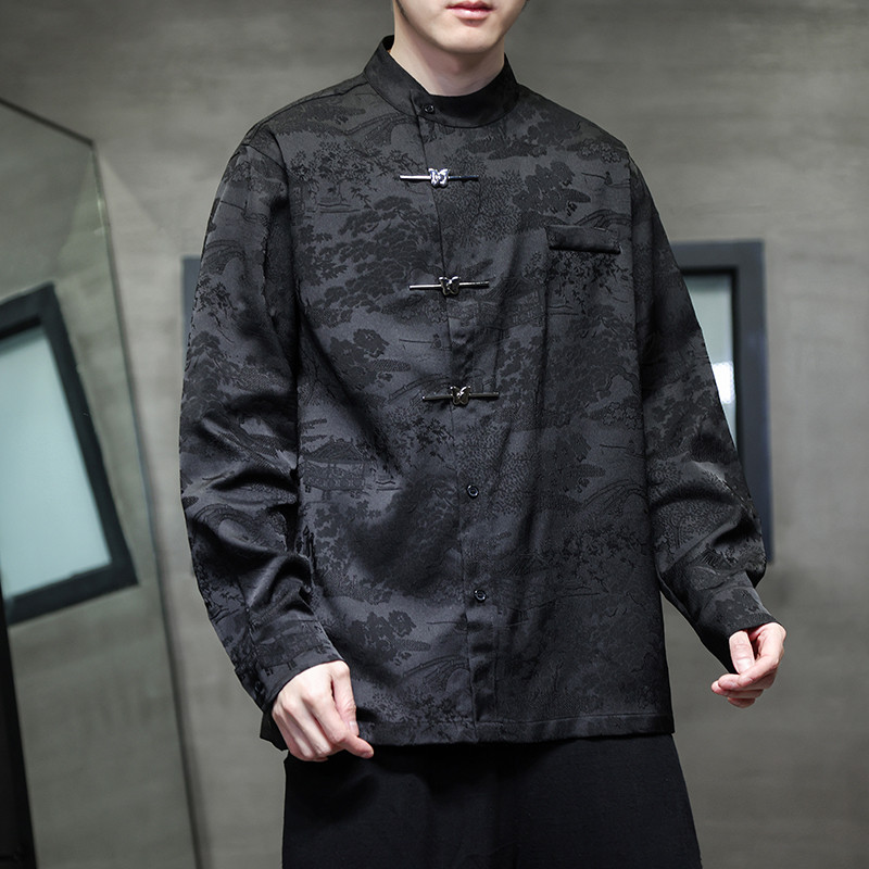 2024春夏新款风男装冰丝唐装汉服长袖衬衫衬衣C229-Y997-P80,男装衬衫,电商C229-1