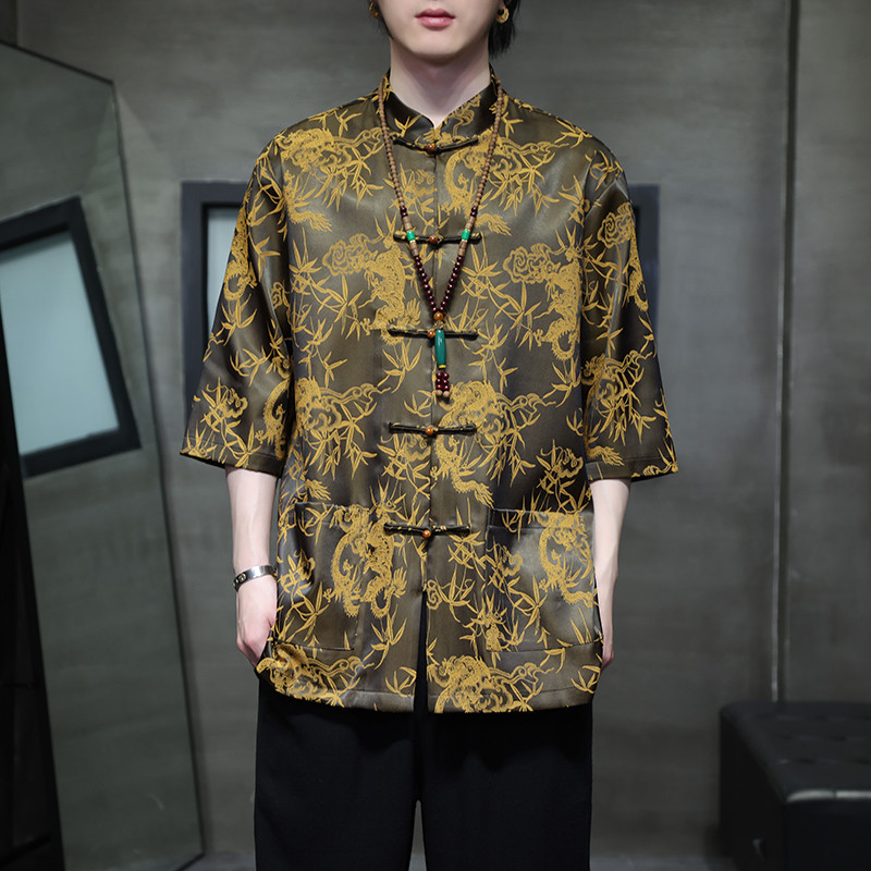 2024夏季风男装龙图案盘扣中式唐装短袖衬衫C229-Y1028-P70,男装衬衫,电商C229-1