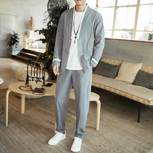 2024秋冬风男装棉亚麻刺绣唐装汉服套装两件套C229/TZ13/P75图片