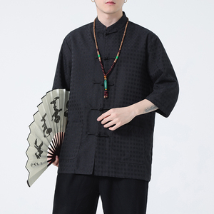 2024春夏风男装盘扣中式唐装汉服五分袖衬衫C229-Y906-P65图片