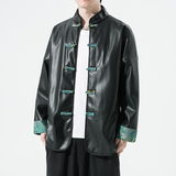 2024秋冬风男装撞色pu夹克外套唐装汉服大码C229/Y711/P105，男装皮衣，电商C229-1