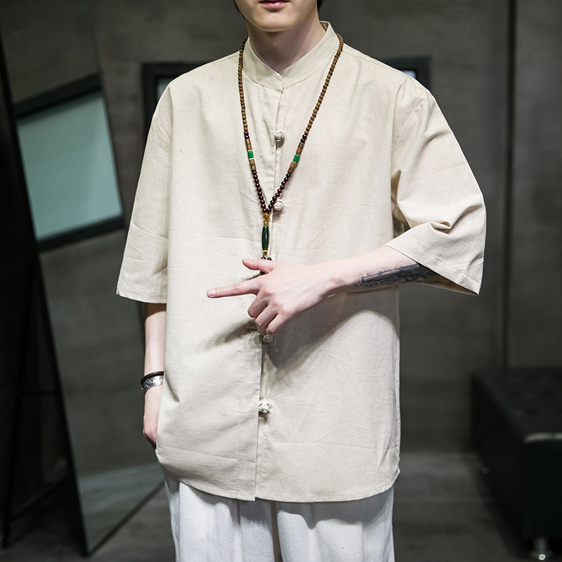 夏款风男装棉麻亚麻盘扣唐装汉服大码短袖衬衫C229/Y707/P60,男装衬衫,电商C229-1