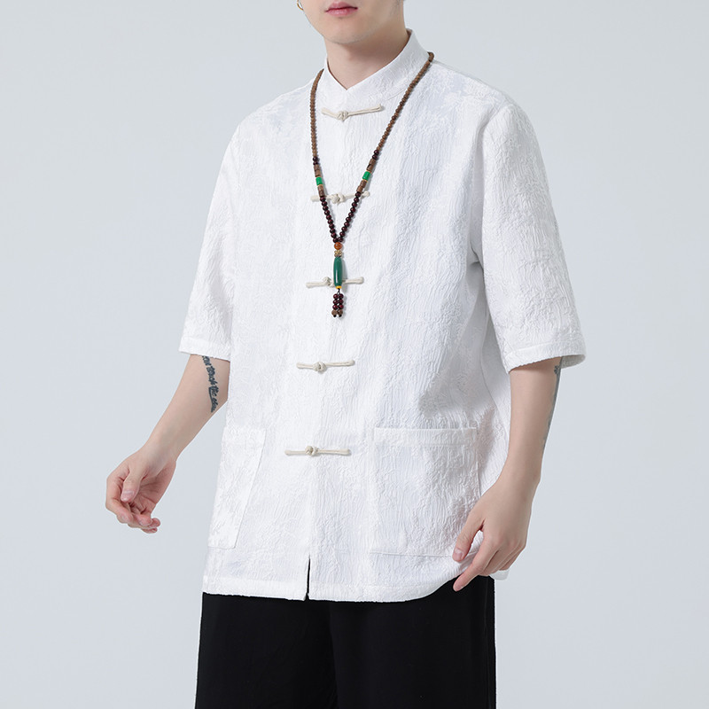 2024春夏风男装提花盘扣中式唐装汉服短袖衬衫C229-Y996-P70图片