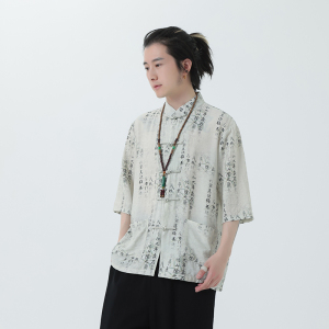 2024夏风男装盘扣唐装汉服短袖五分袖衬衫衬衣C229-Y1020-P70图片