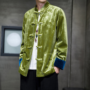 2024秋风男装丽丝绒叶子唐装汉服夹克外套上衣C229/Y759/P98图片