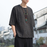 2024夏季风男装冰丝中式唐装汉服短袖五分袖T恤C229/T201/P65，男装T恤，电商C229-1