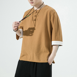 2023夏季风男装盘扣中式唐装汉服短袖五分袖T恤C229/T202/P55图片