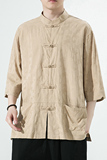 2024夏风男装唐装汉服短袖五分袖衬衫衬衣白底C229/Y973/P65，男装衬衫，电商C229-1