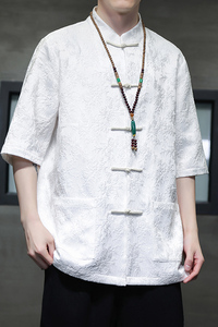 2024春夏新款风男装提花唐装汉服五分袖短袖T恤C229-Y996-P70图片