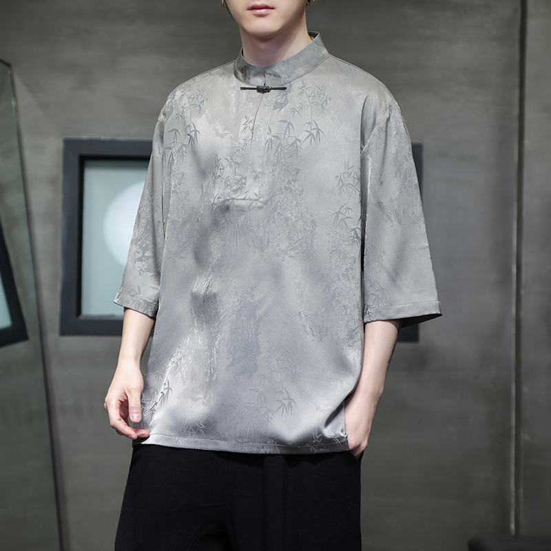 2024春夏新款风男装冰丝唐装汉服五分袖短袖T恤C229-T211-P60,男装T恤,电商C229-1