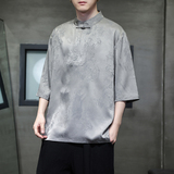 2024春夏新款风男装冰丝唐装汉服五分袖短袖T恤C229-T211-P60，男装T恤，电商C229-1