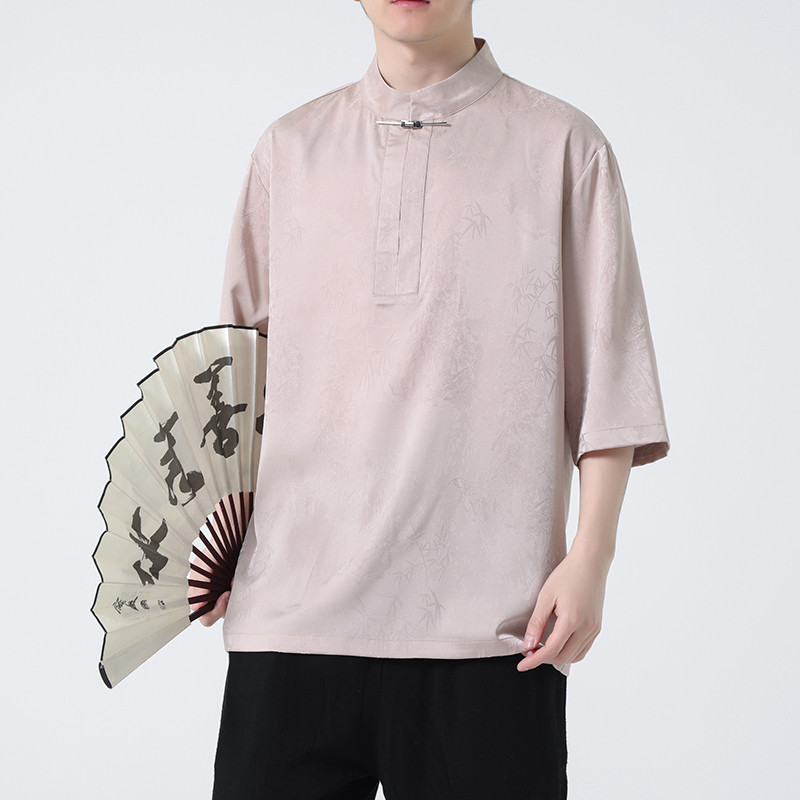 2024春夏新款风男装冰丝唐装汉服短袖五分袖T恤C229-T211-P60图片