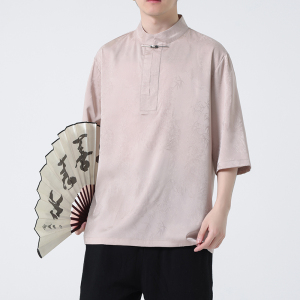 2024春夏新款风男装冰丝唐装汉服短袖五分袖T恤C229-T211-P60图片