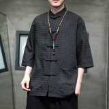 2024春夏风男装盘扣中式唐装汉服短袖衬衫衬衣C229-Y906-P65，男装衬衫，电商C229-1