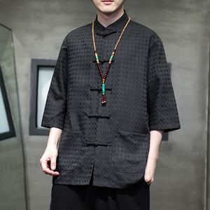 2024春夏风男装盘扣中式唐装汉服短袖衬衫衬衣C229-Y906-P65图片
