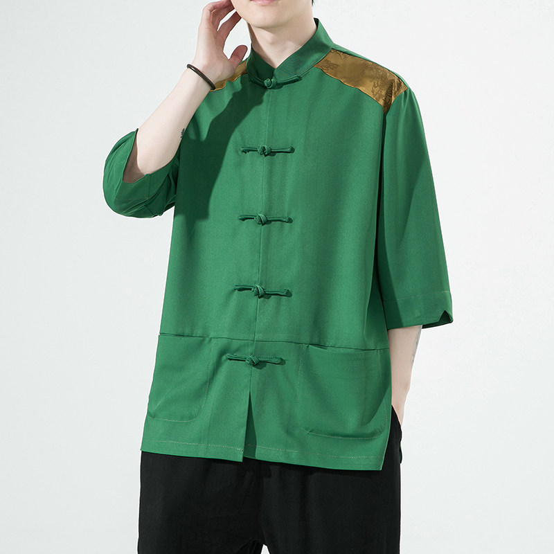 2024夏风男装撞色唐装汉服短袖五分袖衬衫衬衣C229/Y980/P70,男装衬衫,电商C229-1