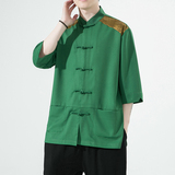 2024夏风男装撞色唐装汉服短袖五分袖衬衫衬衣C229/Y980/P70，男装衬衫，电商C229-1