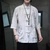 2024夏风男装竹子唐装汉服短袖五分袖衬衫衬衣C229-Y1019-P70，男装衬衫，电商C229-1