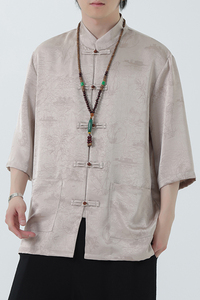 2024夏季风男装冰丝印花唐装汉服短袖衬衫衬衣C229-Y1021-P70图片