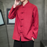 2024秋冬风男装针织唐装汉服长袖衬衫衬衣内搭C229/Y803/P85，男装衬衫，电商C229-1