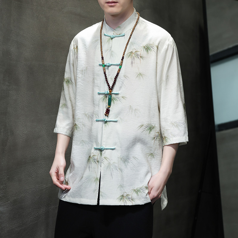 2024夏风男装冰丝唐装汉服短袖五分袖衬衫衬衣C229-Y1003-P70,男装衬衫,电商C229-1