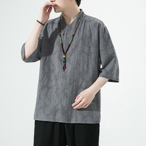2024夏季风男装棉麻亚麻唐装汉服短袖五分袖T恤C229/T203/P55图片