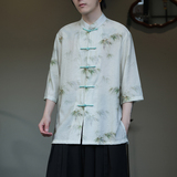2024夏风男装印花唐装汉服五分袖短袖衬衫衬衣C229-Y1003-P70，男装衬衫，电商C229-1