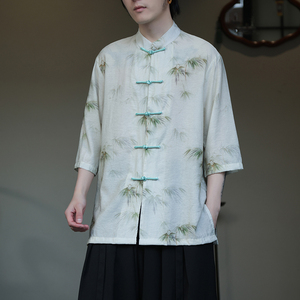 2024夏风男装印花唐装汉服五分袖短袖衬衫衬衣C229-Y1003-P70图片