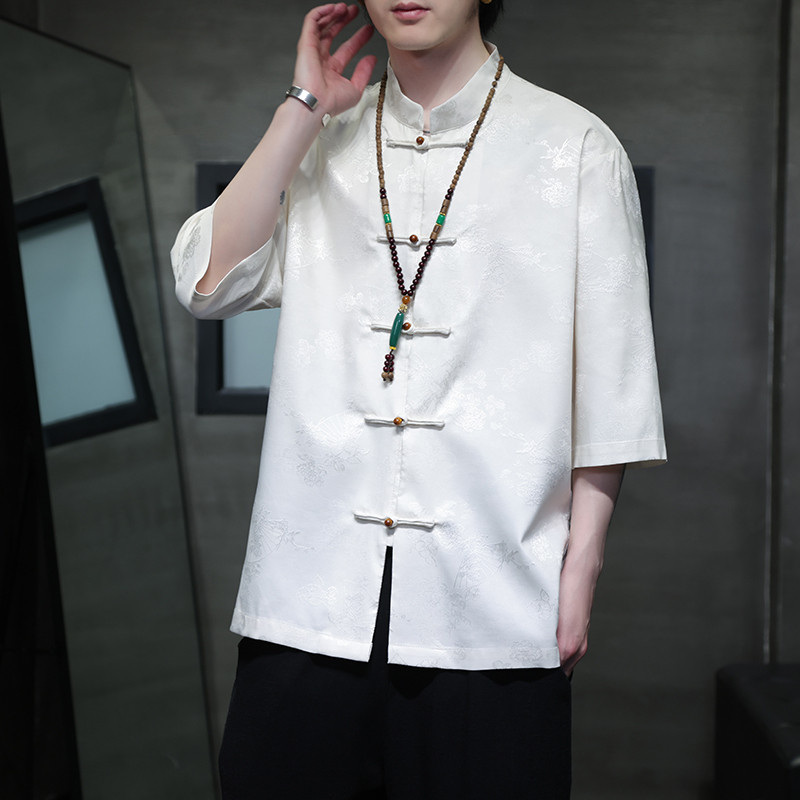 2024夏季风男装冰丝唐装汉服短袖五分袖衬衫C229-Y1031-P70,男装衬衫,电商C229-1