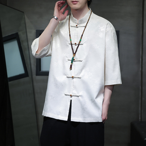 2024夏季风男装冰丝唐装汉服短袖五分袖衬衫C229-Y1031-P70图片
