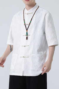 2024春夏风男装提花盘扣中式唐装汉服短袖衬衫C229-Y996-P70图片