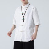2024夏风男装提花唐装汉服短袖五分袖衬衫衬衣C229-Y996-P70，男装衬衫，电商C229-1