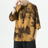 2024夏季风男装条纹唐装中式汉服短袖五分袖T恤C229/T173/P50，男装T恤，电商C229-1