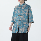 2024夏风男装印花唐装汉服短袖五分袖衬衫衬衣C229-Y1028-P70，男装衬衫，电商C229-1