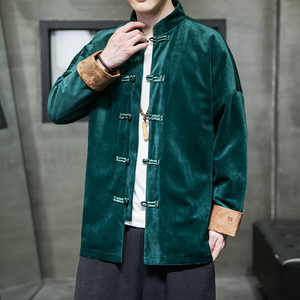 风男装丽丝绒撞色盘扣中式唐装汉服夹克外套C229/Y910/P85图片