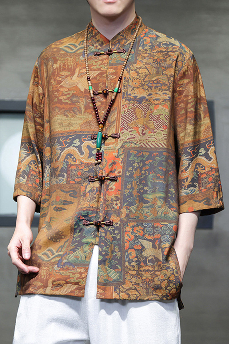 2024春夏风男装冰丝唐装汉服短袖五分袖衬衫C229-Y1005-P68,男装衬衫,电商C229-1
