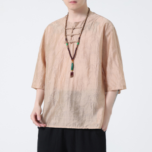 2024春夏风男装冰丝中式盘扣唐装汉服短袖体恤C229-T210-P60图片