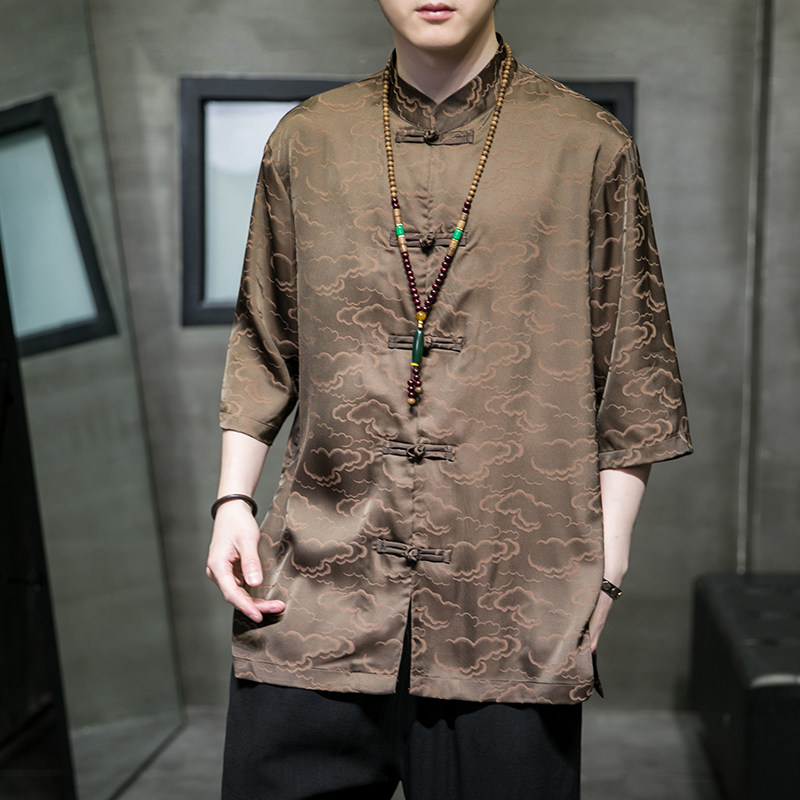 2024春夏风男装冰丝唐装汉服五分短袖衬衫衬衣C229/Y950/P65,男装衬衫,电商C229-1