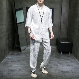 2024夏款风男装冰丝唐装汉服复古套装两件套C229/TZ345/P90图片