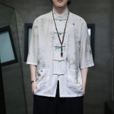 2024夏风男装竹子唐装汉服短袖五分袖衬衫衬衣C229-Y1019-P70，男装衬衫，电商C229-1