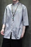 2024夏风男装冰丝唐装汉服短袖五分袖衬衫衬衣C229-Y1029-P70，男装衬衫，电商C229-1