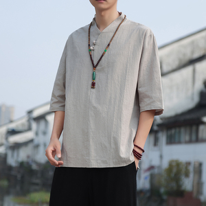 2024夏季风男装棉麻亚麻唐装汉服短袖五分袖T恤C229/T171/P50