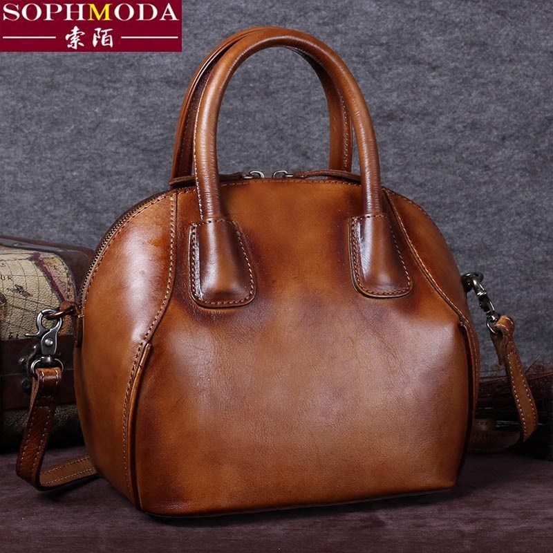 复古包包女牛皮真皮女包贝壳包女斜挎包女手提包女小包女2020新款