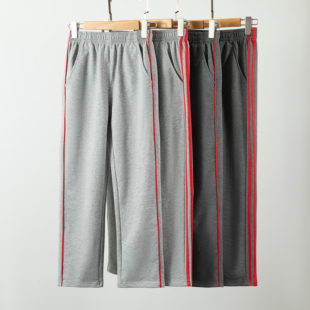 灰色酒红宽杠条细杠高中初中小学生校服裤 儿童春夏 子女童男童校裤