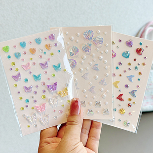 彩色妆容贴纸小女孩可爱创意贴蝴蝶珍珠贝壳少女心脸上音乐节贴纸