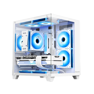 航嘉 V320初恋 海景房电脑机箱台式主机m-atx水冷侧透白色游戏itx