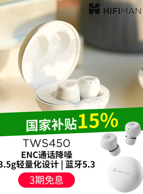 HIFIMAN海菲曼TWS450蓝牙耳机真无线5.3降噪豆游戏超长待机续航